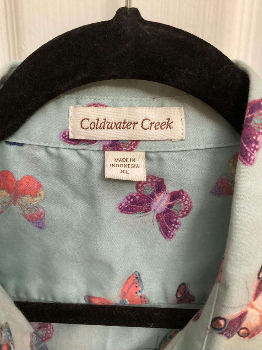 Coldwater Creek Mint Green Butterfly Blouse with Multicolor Wings - Picture 2 of 2